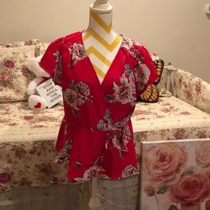 Red floral top OLM XL very cute.